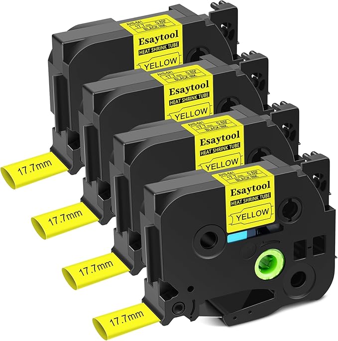 4 Pack Compatible for Heat Shrink Tube HSe-641 HSe641 HS641 HSe HS-641 0.69'' 17.7mm P-Touch Black on Yellow Heat Shrink Tape for PT Printer PT-300 PT-H500 PT-E500 PT-E550W PT-D600 PT-P710BT PT-P750W