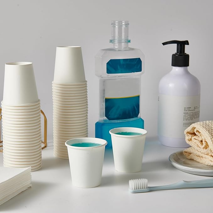 TV TOPVALUE 3 oz Paper Cups 600 Count Disposable Bathroom Mouthwash Espresso White Cups for Party, Picnic, Travel and Events