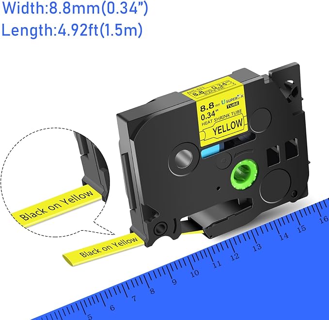 3 Pack Compatible for Brother Ptouch HSe-621 HSe621 HS-621 HS621 Black on Yellow 8.8mm 0.34'' Heat Shrink Tubing Label Tape for Wire Cable use in PT-E300 E500 E550W P750WVP