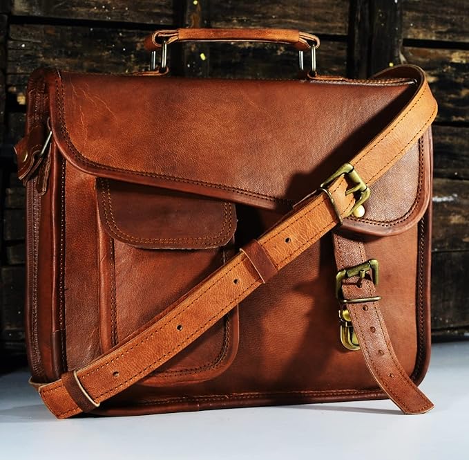 URBAN DEZIRE Men's Genuine Leather Small Briefcase Messenger Satchel Ipad Tab Tablet Bag 11 compatible with Apple product