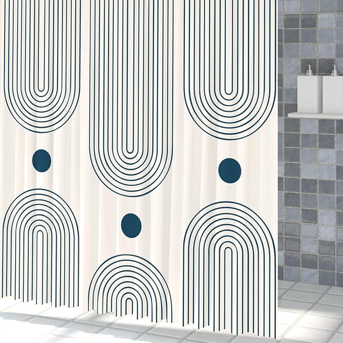 Mid Century Modern Shower Curtain Abstract Minimalist Arch Sun Lines Geometric Aesthetic Bath Curtain Boho Bathtub Decorations Waterproof Fabric Bathroom Curtain with Hooks 72x78 inch