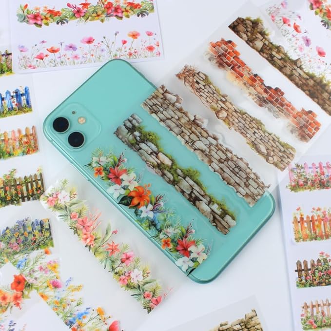 20 Sheets Gardening Scene Pre-Cut Sticker Book for Junk Journal Supplies, Flower Fence Retro Wall Collage Background Journaling Stickers, PET and Washi Stickers for Adults Planner Bujo