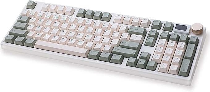 NJ98 Wireless Custom Mechanical Keyboard with Screen Knob 96% Hot Swappable RGB Keyboard Mac Windows (Pale Green, Brass Plate-Box Taro Ice Cream Pro)