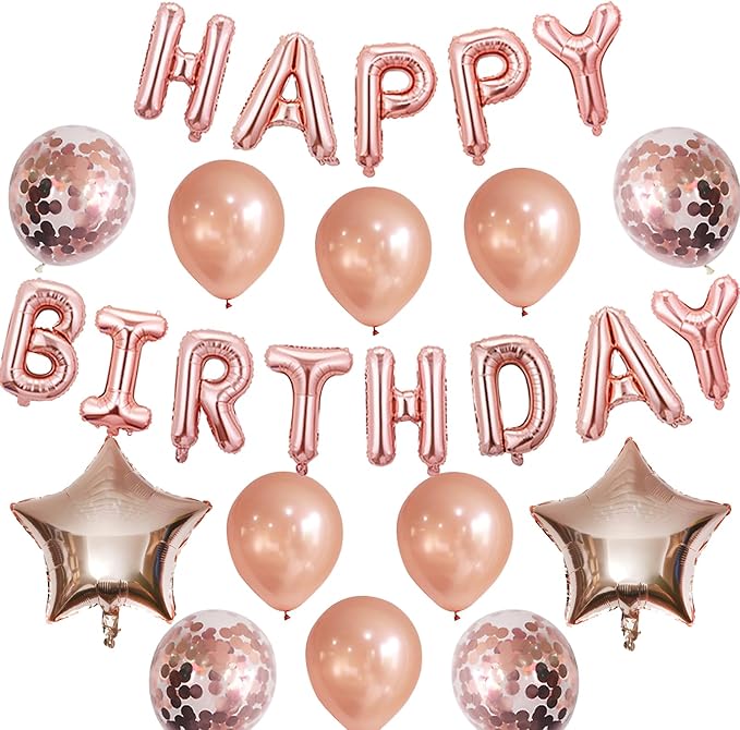 Rose Gold Balloons Happy Birthday Balloons Banner 16 Inch Aluminum film Letters Balloons for Party Decoration Scene Arrangement Balloon Birthday Event Celebration Decorations