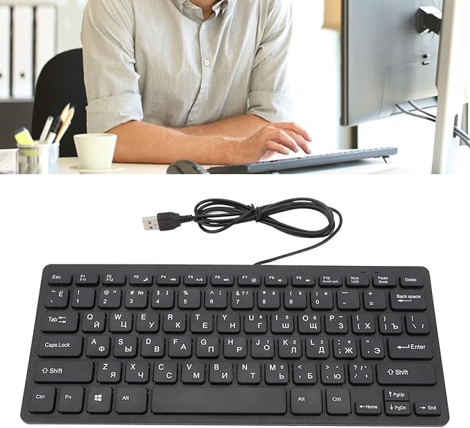 SENECESLI 78 Key Ultra Slim Language Keyboard, Russian Arabic English Bilingual Keyboard, Wireless Bluetooth, Travel Portable for Tablets Laptops Phones (Russian)