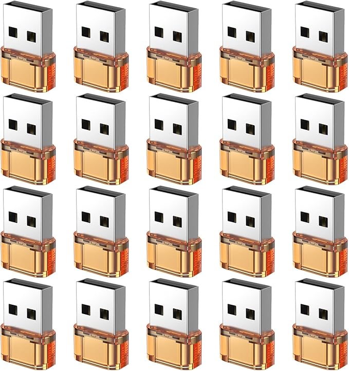 USB to USB-C Adapter 20 Packs, USBC Female to USB MalePower Charger Converter, C to A Adapter Compatible for Apple Watch Series/SE/Ultra 2 iPhone 15 Plus Pro Max AirPods Pro (Orange)