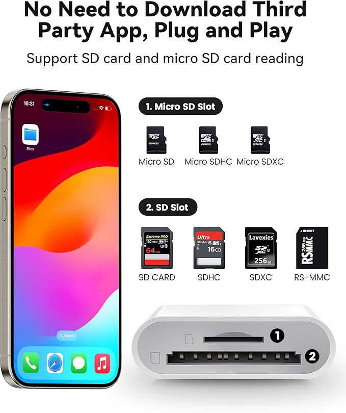 USB C SD Card Reader for iPhone 15 16/iPad/MacBook/Mac, xdgeLoad USB-C Type C SD Reader Supports SD and MicroSD Memory Card Adapter, Trail Camera Viewer Plug and Play - 2 Slots