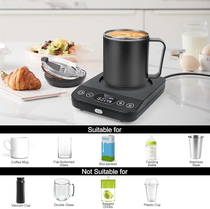 Coffee Mug Warmer & Mug Set, 30W Coffee Cup Warmer with 16oz Cup for Desk with Auto Shut Off, Timer Function, Smart Mug Heater for Heating Coffee, Tea, Candle, Beverage, Gifts