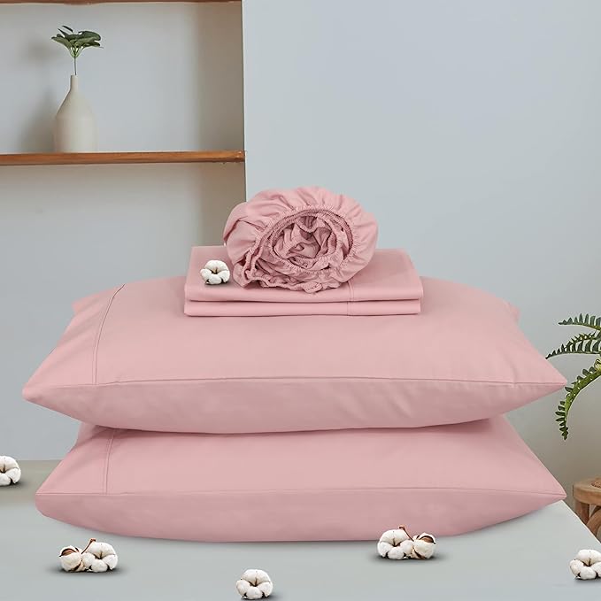 RUVANTI 100% Organic Cotton Sheets Split King, Percale Weave, GOTS Certified, 5-Piece Set, Deep Pocket 15", Crisp & Breathable, Soft Durable Bedding, Sábanas Algodón Orgánico – Peach Skin