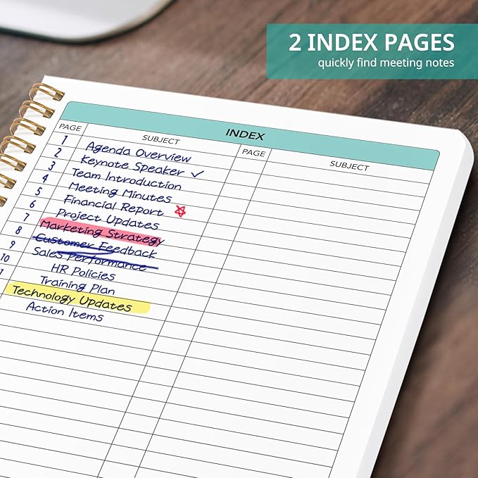 Taja Meeting Notebook for Work Organization - Work notebook with action items, Meeting Minutes Planner Notebook, Perfect Office Supplies for Men & Women - Burgundy