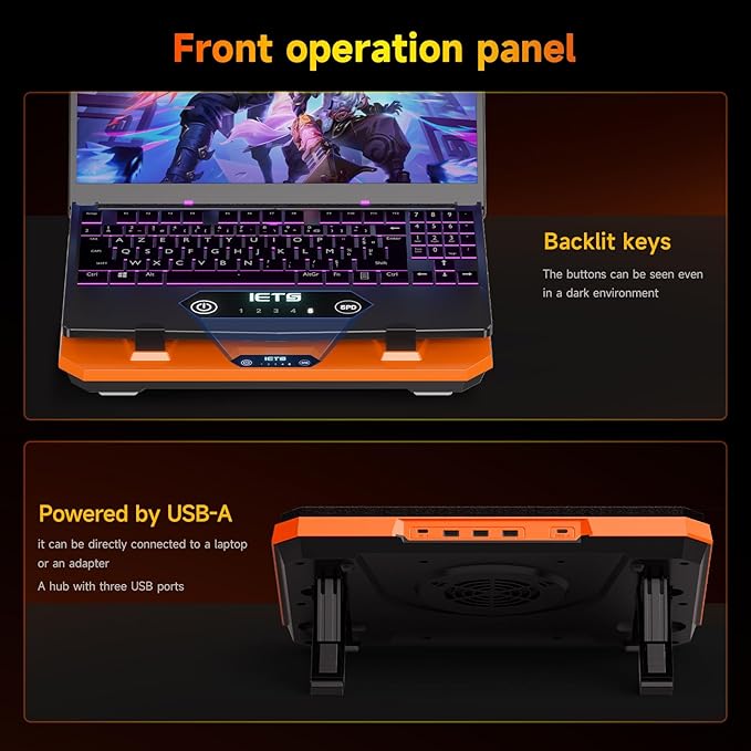 IETS GT300 Upgraded Laptop Cooling Pad with Adjustable Stand, Turbo Boosted Cooler for Rapid Cooling 10-17inch Gaming Laptop, Flexible Sealing Ring，Featuring Air Filtration and USB Hub