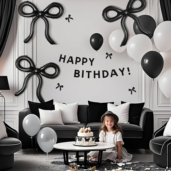 4 Pcs Black Bow Balloons Bow Birthday Decorations Bow Theme Birthday Party Decor for Bridal Shower Baby Shower Engagement Bachelorette Party Decorations 26 x 24 Inch