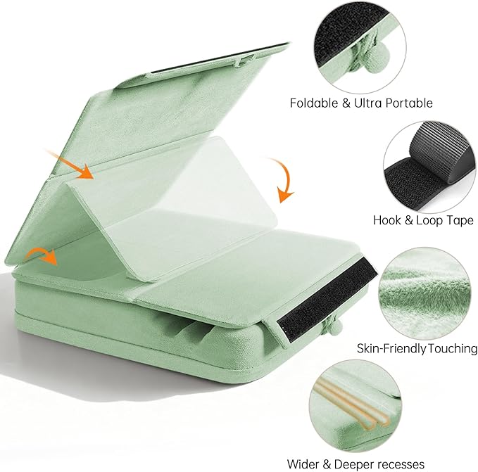 TpeeTeek Tablet Pillow Stand with Storage, Foldable iPad Holder for Lep, Bed, Sofa, and Desk - Soft Pad Dock with Pocket and Stylus Mount Compatible with 4-13" iPad Pro/Air/Mini, Galaxy Tab, Kindle