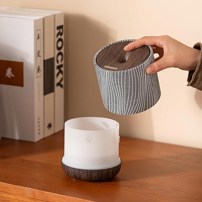 ZmarKraft Essential Oil Diffuser 7 fl oz 200ml with Fabric Cover and Night Lamp | Ultrasonic Aroma Diffuser | Humidifier w Lights | Room Decor | Small Humidifier for Bedroom | Gift (Dark Brown)