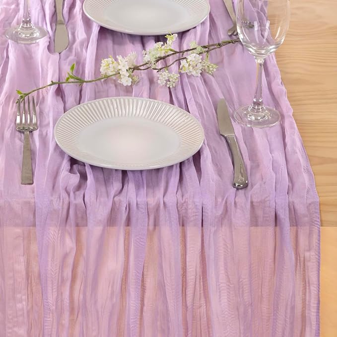 MLMC Lilac Purple Cheesecloth Table Runner 10ft Rustic Gauze Lavender Cheese Cloth Table Runner Centerpiece 35x120 Inches for Romantic Wedding Bridal Baby Shower Birthday Decor