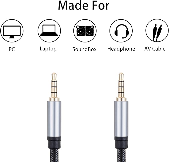 Jelly Tang Male to Male Audio Cable 30Ft,3.5mm 4 Pole Nylon Braided Stereo Aux Cord for Headphones, PS4,Phone, Tablets, Headset, PC, Laptop and More(30Ft/10M)