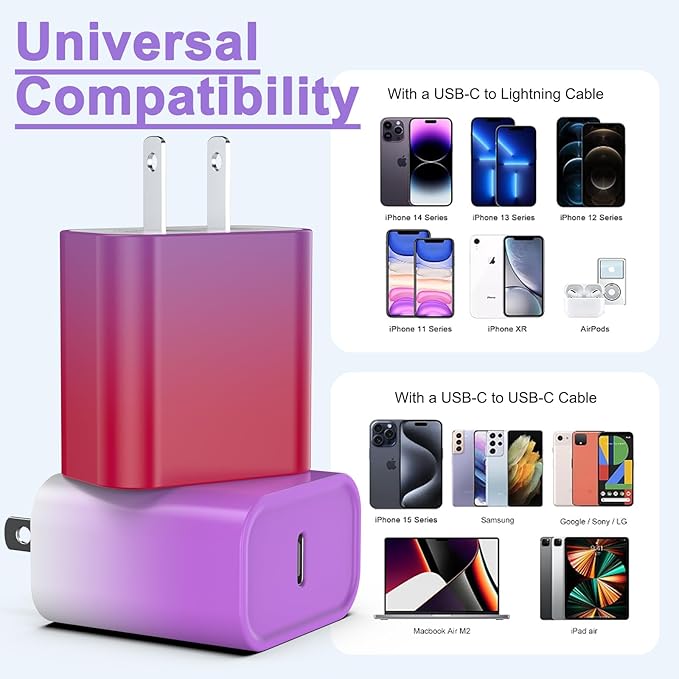 USB C Charger, iGENJUN 2-Pack Fast Charger with Foldable Plug, 20W Cube Charger for iPhone 16/16 Plus/16 Pro/16 Pro Max/15, Galaxy, Pixel 4/3, iPad/iPad mini, and More