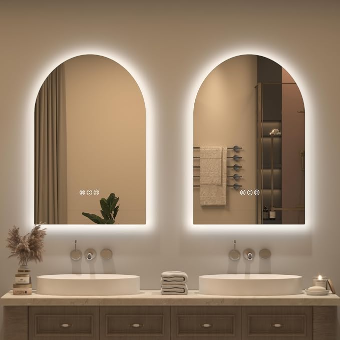 Backlit Arched LED Bathroom Mirror 20x30 Inch, Dimmable Backlit Bathroom Mirror, LED Lighted Vanity Mirror, Anti-Fog, 3 Colors, Memory, Shatter-Proof, ETL Listed