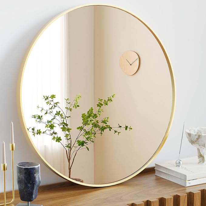 Sweetcrispy Round Bathroom Mirror for Over Sink, 20 Inch Wall Mounted Vanity Mirror with Matte Metal Frame, Decor for Bathroom, Entryway, Bedroom, Gold