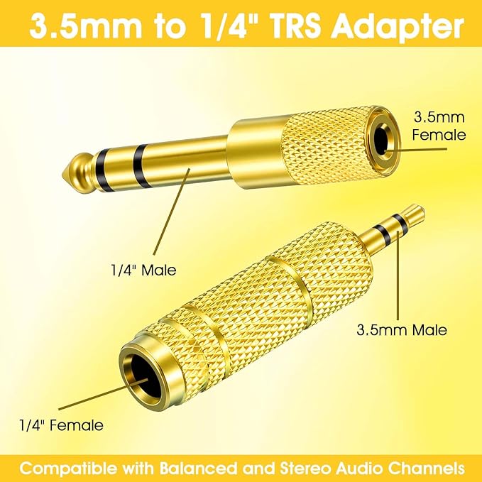 8 Pack 3.5mm to 1/4" Adapter, Headphone Jack Adapter, 1/8 inch Male to 1/4 inch Female and 1/4" to 3.5mm Audio Converter for Electric Guitar, Keyboard, Mixer, Amp, Amplifier, Bass, Headphone, Headset