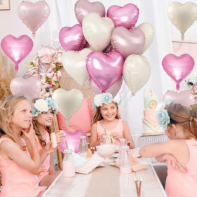 Pink White Heart Balloons, 12PCS Baby Pink Cream Heart Foil Balloons, Pastel Pink Light Pink White Heart Shaped Mylar Balloons for Girls Women Birthday Baby Shower Wedding Valentine's Party Decoration