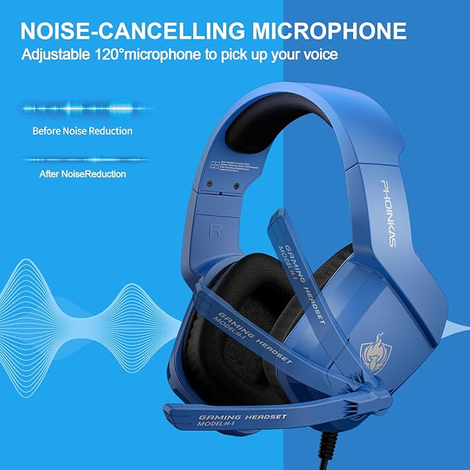 PHOINIKAS Gaming Headset for PS4, PS5, PC, Laptop, Stereo Over Ear Gaming Headphones with Noise-Canceling Mic, Gaming Headsets for XboxOne, Switch, Laptop, Mac, Phone (Navy Blue)