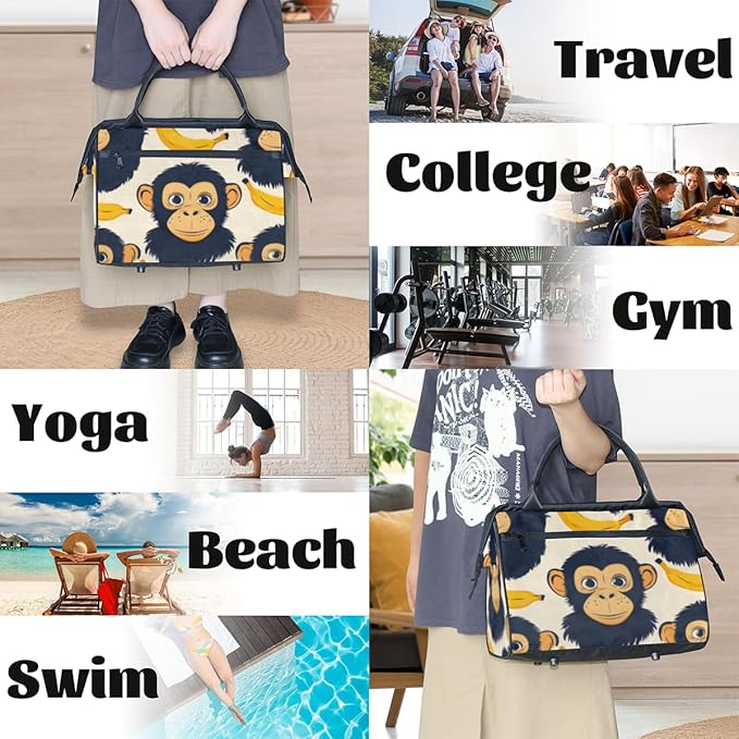 Monkey Overnight Weekender Bag for Women Men Travel Duffel Bags Waterproof Luggage Carry on Sports Yoga Gym Bag