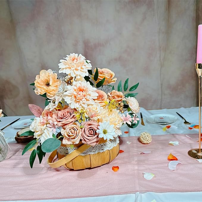 Artificial Flowers Combo Box Set 35pcs Silk Champagne Fake Rose, Peonies with Stem for DIY Wedding Cake Arch Bouquets Baby Bridal Shower Centerpieces Party Wall Home Decorations