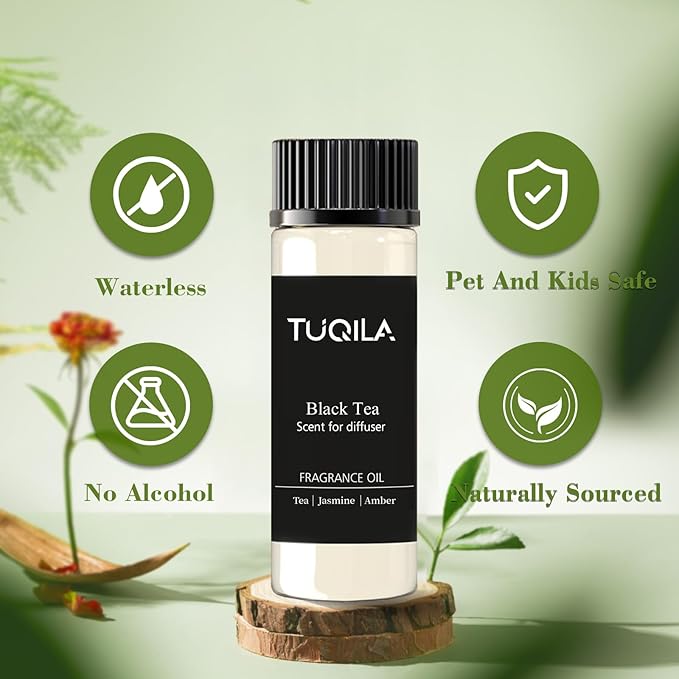 Waterless Essential Oil 20ml, Black Tea Scent with Bergamot, Jasmine, Lily of The Valley& Oak Moss, Fragrance Oil for Waterless Diffusers, Home Hotel, Office and car Aroma Scent Oil