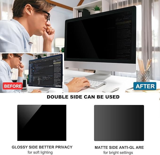 Pozlle 23 Inch Computer Privacy Screen Shield [2 Pack] for 16:9 Widescreen Desktop Monitor - Anti-Glare Blue Light Privacy Filter and Anti Spy Privacy Screen Protector Film