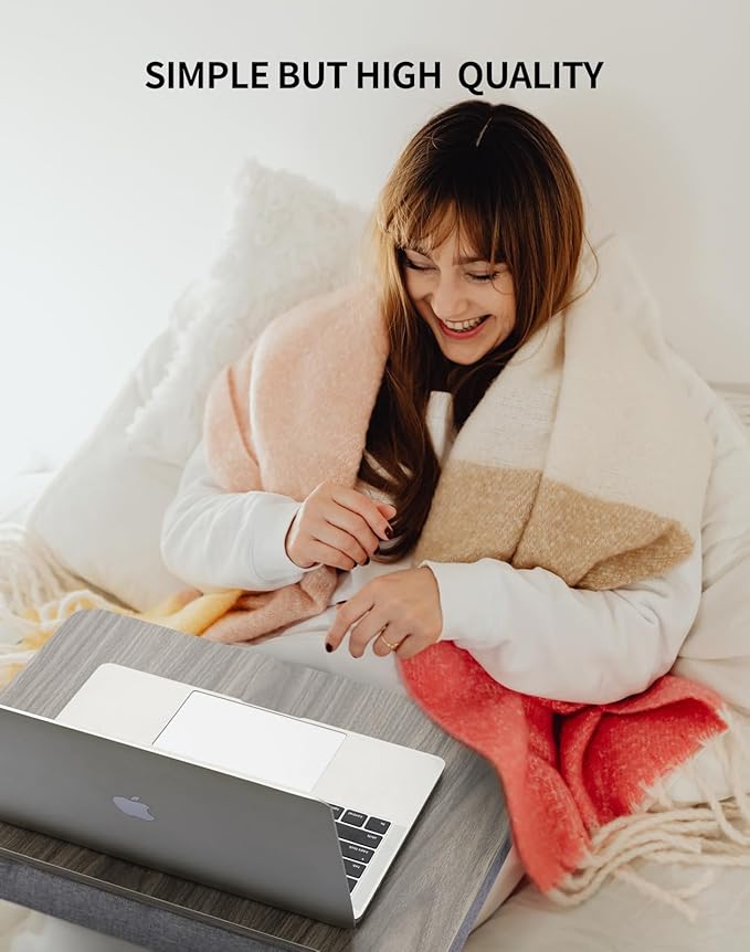 ZEAPTAC Lap Desk with Pillow Cushion, Portable Laptop Bed Desk, Fits up to 15.6 inch Laptop, Lap Stand for Bed & Couch & Carpet, Book Tablet/Drawing Board/Stand - Black Wood