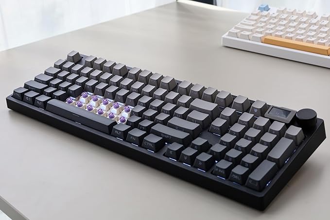 NJ98 Wireless Custom Mechanical Keyboard with Screen Knob 96% Hot Swappable RGB Keyboard Mac Windows (White, Steel Plate - Box Taro Ice Cream Pro)