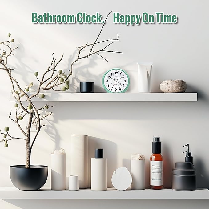 Lamisola 4 Inch Analog Battery Alarm Clock for Seniors, Small Desk Bedside Nightstand Vintage Clock, Alarm Clocks for Bedrooms Bathroom Kithchen Home Office Decor, Large Display for Elderly, Mint