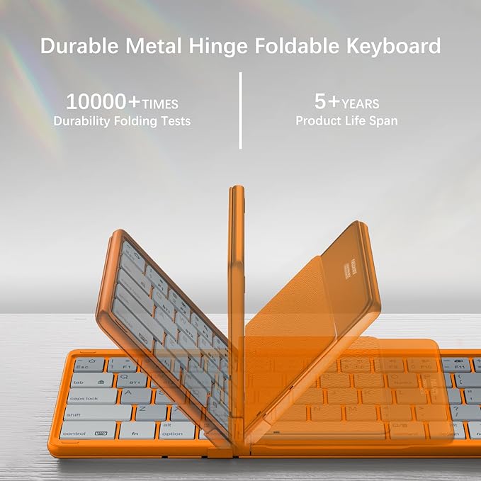 Nillkin Upgraded Foldable Bluetooth Keyboard with Touchpad & Number Pad, Portable Wireless Keyboard for Travel, Pocket-Sized, Full Size Keys, Support 3 Devices for iPad Laptop Tablets Phone, Orange