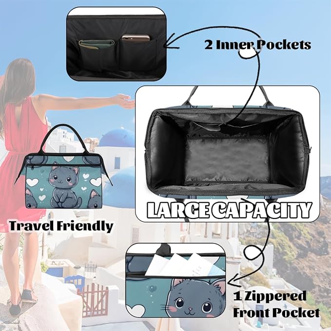 Cute Cat Pattern Overnight Weekender Bag for Women Men Travel Duffel Bags Waterproof Luggage Carry on Sports Yoga Gym Bag