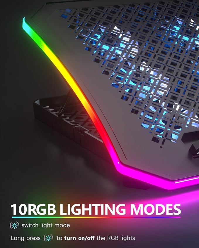 KeiBn Upgraded Gaming Laptop Cooler Pad with 9 Quiet RGB Fans, Cooling Pad for 15.6-17.3 Inch Laptops with 7 Height Stands, 2 USB Ports, Phone Stand-Blue