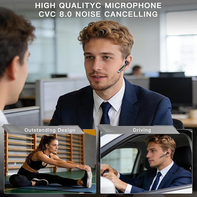 Boytond Bluetooth Headset V5.4,100 Hrs Talk Time Single-Ear Earphone,CVC8.0 Noise Cancelling Earpiece,Wireless Headset with Mic for Work,Driving Headset for Android, iOS, Laptop, Office, Truck Driver