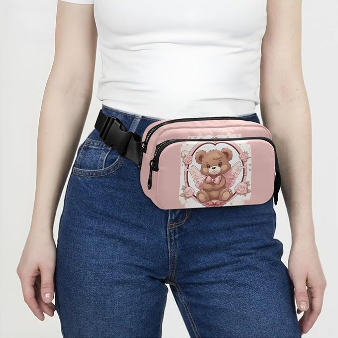 Valentine Angel Teddy Bear Fanny Pack for Women Men Water Resistant Fashion Waist Packs with Adjustable Strap Belt Bag for Travel Workout Jogging Hiking 21218051