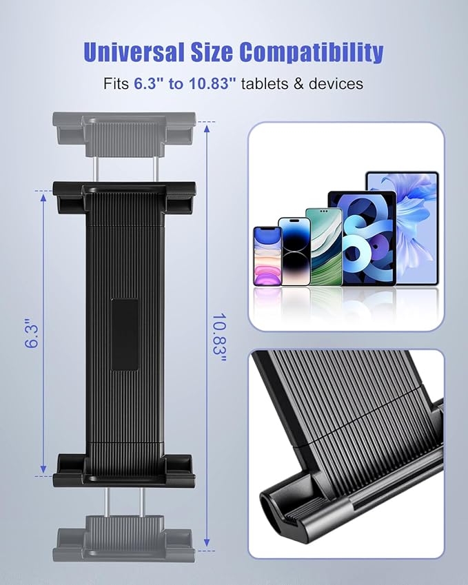 THXCHER Industrial Aluminum Tablet Mount with Dual Link Arm, Heavy Duty 360° Adjustable Holder for 6-13" Devices, Multi-Hole Base for Truck Boat Wall Desk Installation
