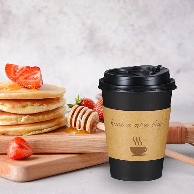 Lamosi 12 OZ Coffee Cups with Lids 500 Pack, Disposable Paper Hot Cups with Lids, Stir Sticks and Sleeves for TO GO Drinks and Hot Beverages