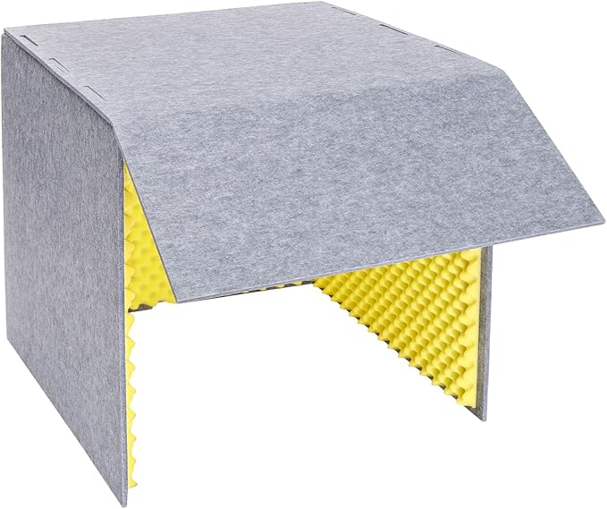 Desktop Soundproof Cover, Foldable Vocal sound absorbing shield, Isolation Booth for Voice Recording, Video Conferencing, Live Commentary, Musical Instrument Practice (Yellow+Gray)