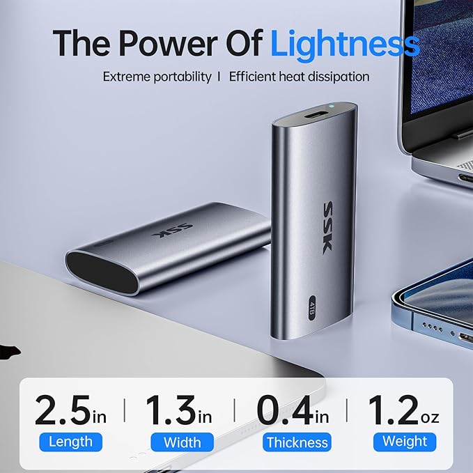 SSK External SSD 4TB, up to 2000MB/s External Solid State Drives, USB 3.2 Gen2X2 NVMe Portable SSD External Hard Drive, Ultra Low Power for iPhone 15/Pro MacBook/Pro/OTG Phone/Laptops