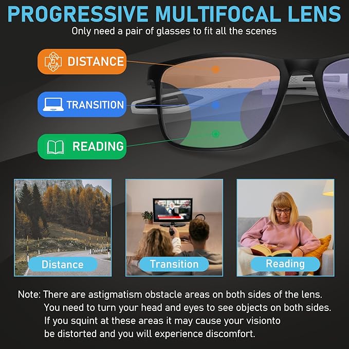 BLOEXCLU 4 Pack Progressive Multifocus Reading Glasses for Men Women TR90 Sports Style Anti-Blue Light Computer Readers