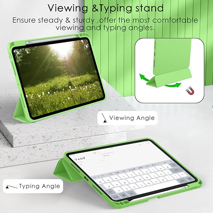 ZryXal iPad Pro 11 Inch Case (M5) 2025/ (M4) 2024 (Model: A2836/A2837/A3006), Trifold Stand Smart Cover with Pencil Holder and Soft TPU Back, Auto Wake/Sleep (Grass Green)