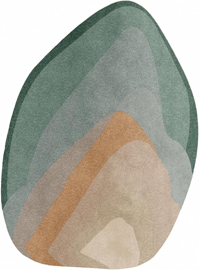 Boho Irregular Area Rug Green Grey Brown Modern Abstract Organic Shaped Unique Designer Rug for Bedroom Nursery Living Room Washable Large Rugs Funky Playroom Classroom Non Shedding Thick Carpet 7x12
