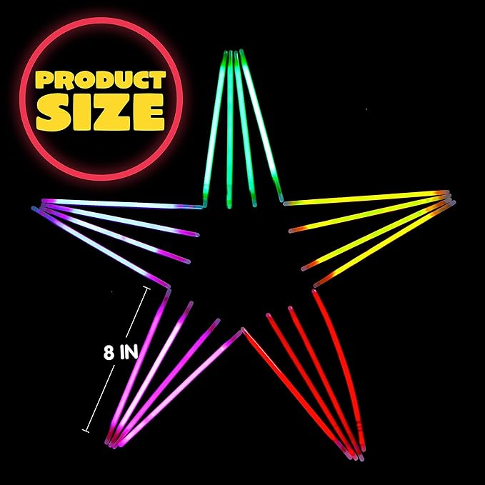JOYIN 600 Pcs 8" Glow sticks Bulk Party Favors Pack, Neon Glow in the Dark Party Supplies, Light Up Necklaces and Bracelets with Connectors, Christmas, Halloween, Football, Birthday Decorations