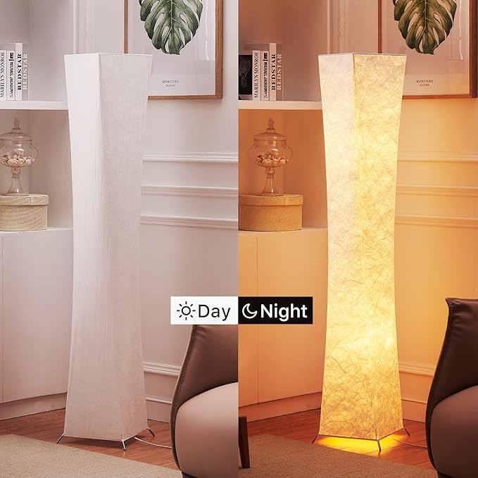 chiphy Floor Lamp, Dimmable 64" Tall Standing Lamp, 3 Levels Adjustable Brightness 12Wx2 LED Bulbs, Column Floor Light White Fabric Shade, Home Decor for Living Room, Bedroom, Kids Room