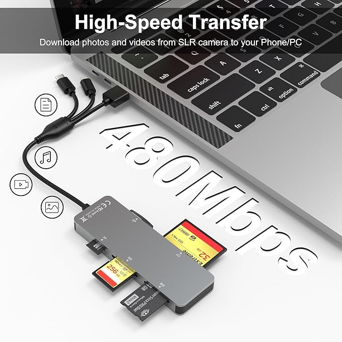 Memory Stick pro Duo Adapter - 5 in 1 SD/TF/MS/CF/XD Card Reader for PC/Android/Lightning Device, Aluminum Multi Memory Card Reader USB C Lightning OTG Adapter Memory Stick pro Duo Reader for iPhone