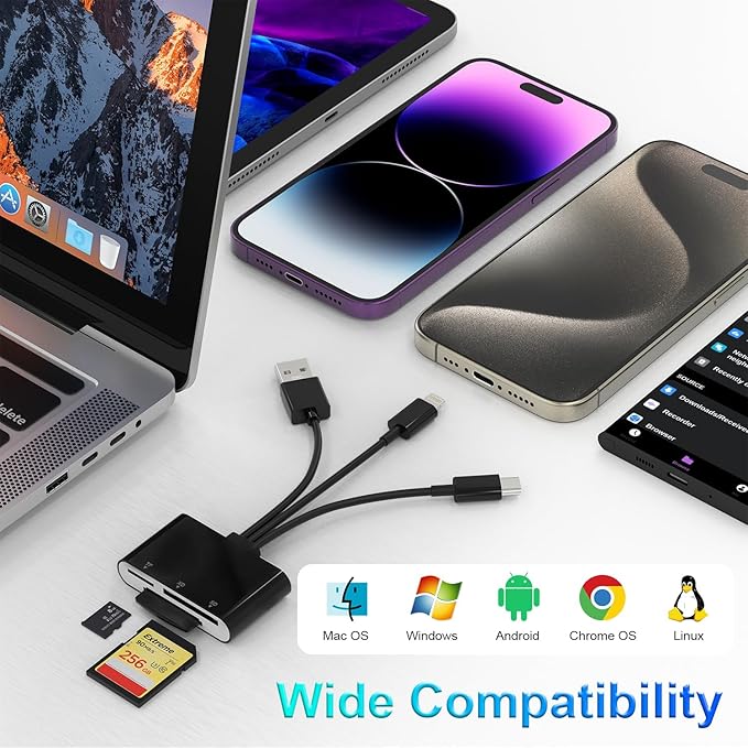 XD Card Reader, SD Card Reader for iPhone, 3 in 1 SD/TF/XD Memory Card Reader Adapter for Lightning/USB C/USB A Device, XD Picture Card Adapter iPhone 17/16/15/14, iPad, MacBook, Android, Camera & PC