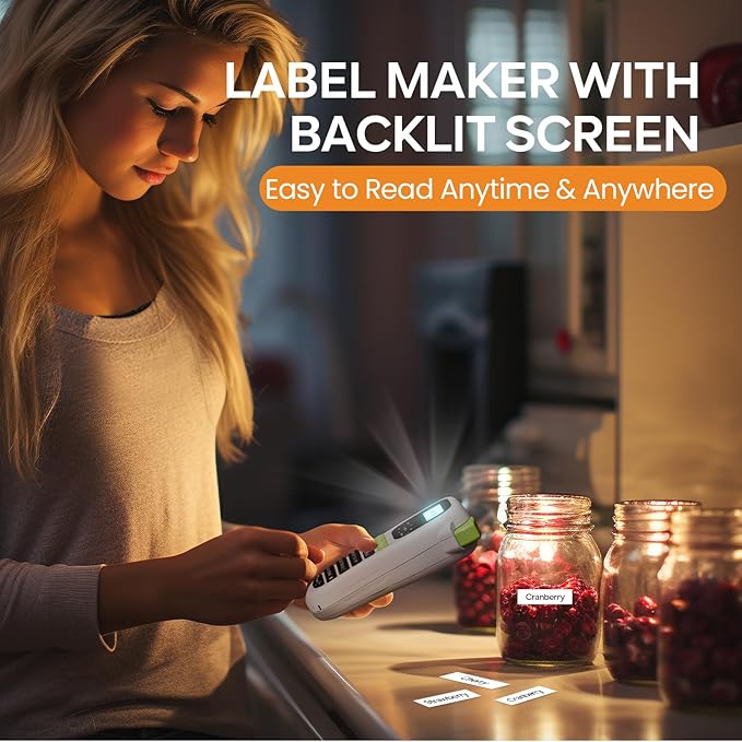 Label Maker Machine with Tapes, Label Maker Bundle 4-Label Tapes Included, Label Maker with Backlit Screen & Waterproof-Labels Laminated, H1100 Handheld Portable Labeler Machine for Home Office Gifts